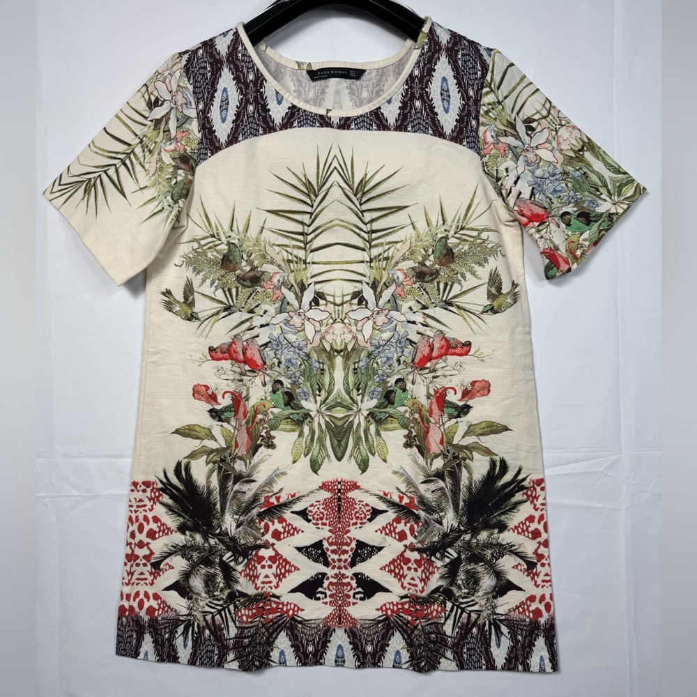 Zara Multicolor Patterned Short Sleeve Top size small